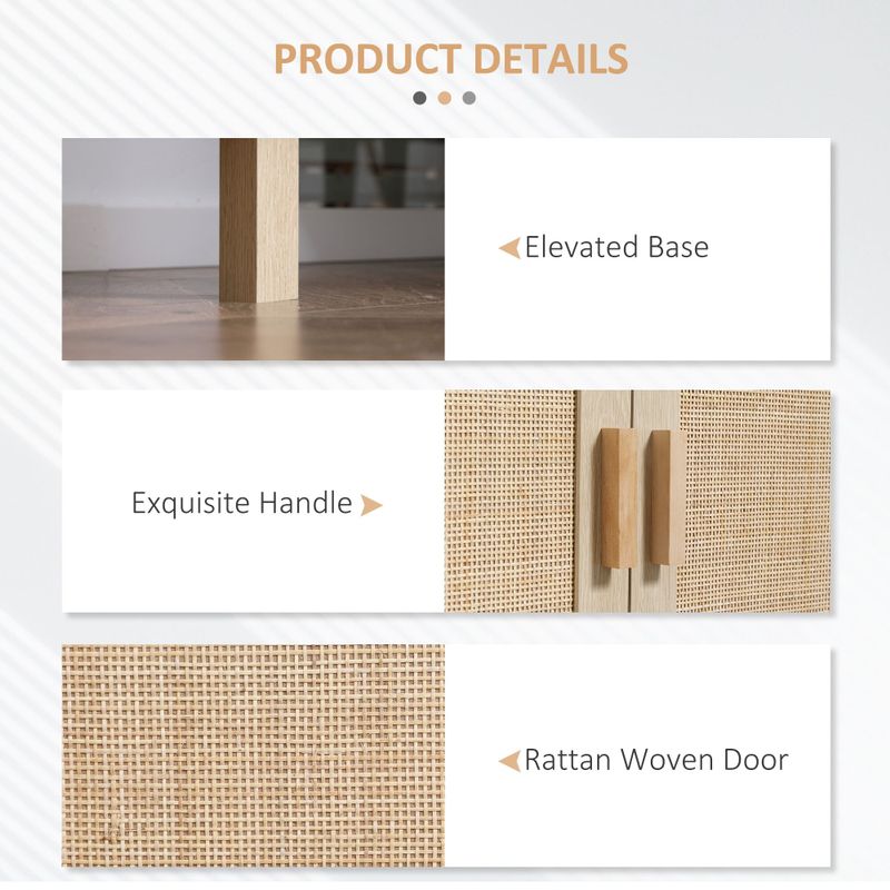 HOMCOM Kitchen Cabinet, Storage Cabinet, Sideboard Floor Accent Cabinet w/ 2 Rattan Doors & Adjustable Shelves - Natural Wood