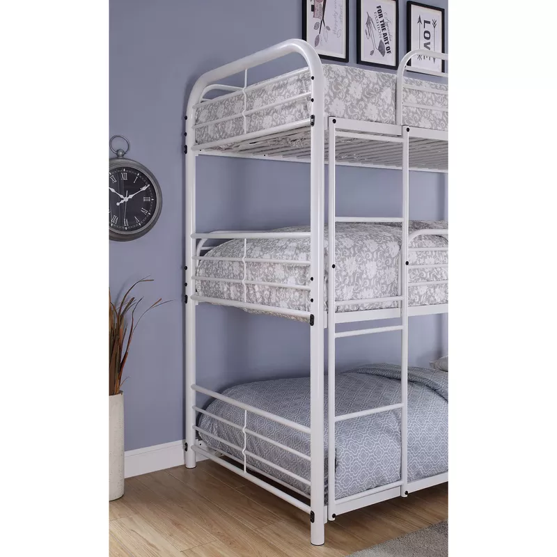 Industrial Metal Twin Triple Bunk Bed in White