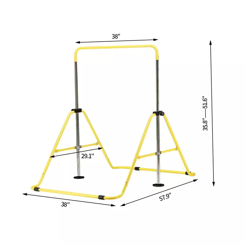 Ainfox Gymnastics Bar for 3-7 Year Old Kids Adjustable Foldable Home Gym Equipment - Yellow