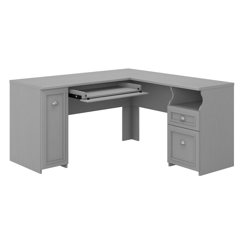 Fairview 60W L Shaped Desk with Drawers and Cabinet by Bush Furniture - Shiplap Gray/Pure White