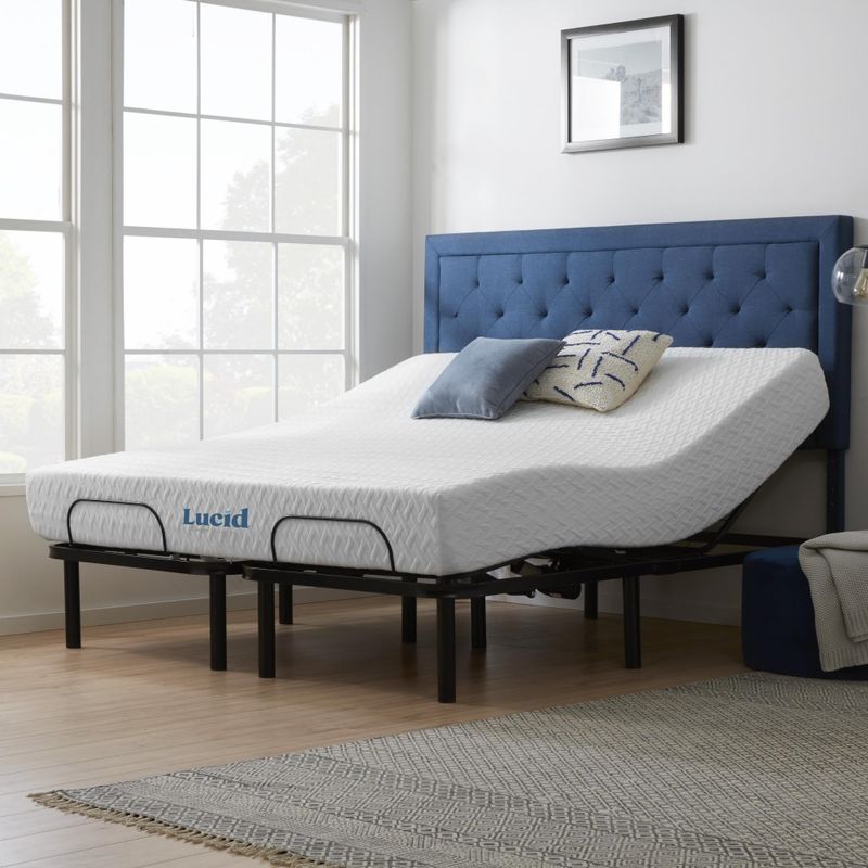 Lucid Comfort Collection 10-inch Gel Memory Foam Mattress and Standard Adjustable Bed Set - Queen - Plush