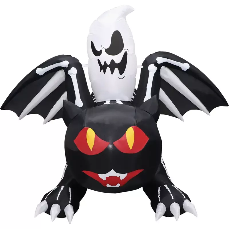 5-Ft. Tall Pre-lit Inflatable Black Cat Bat with Red Eyes and Ghost