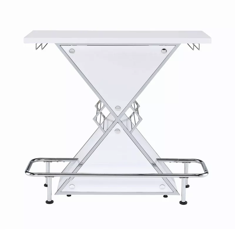 X-shaped Bar Unit with Wine Bottle Storage Glossy White