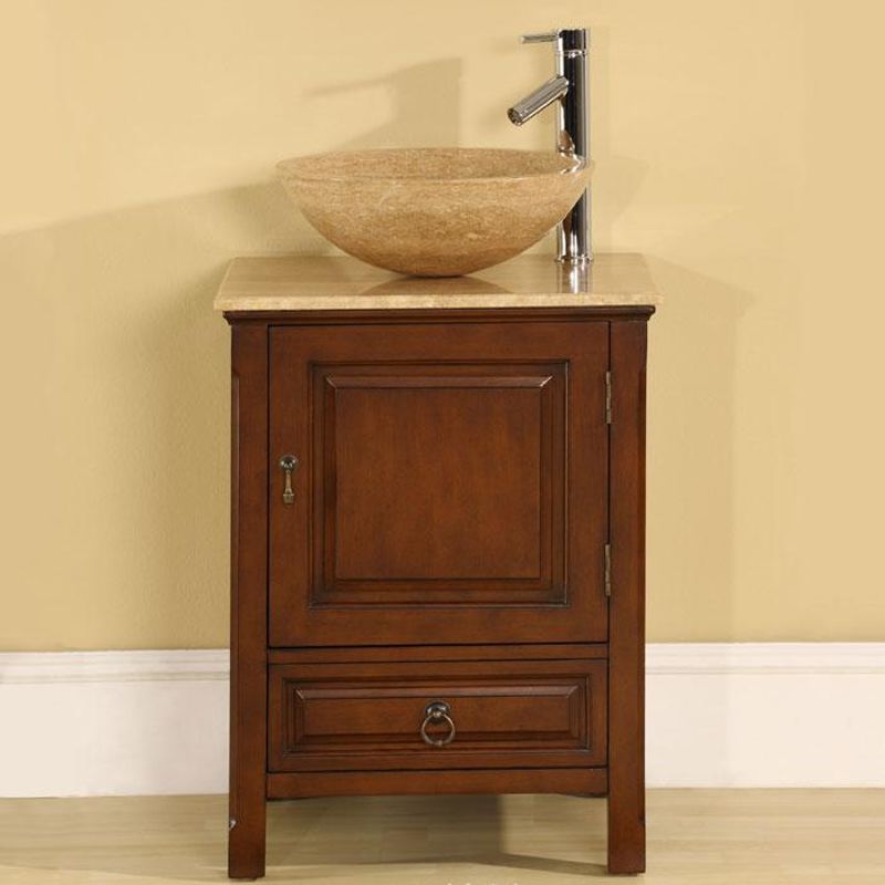 Silkroad Exclusive Travertine Stone 22-inch Single-sink Cabinet Bathroom Vanity - Travertine Top