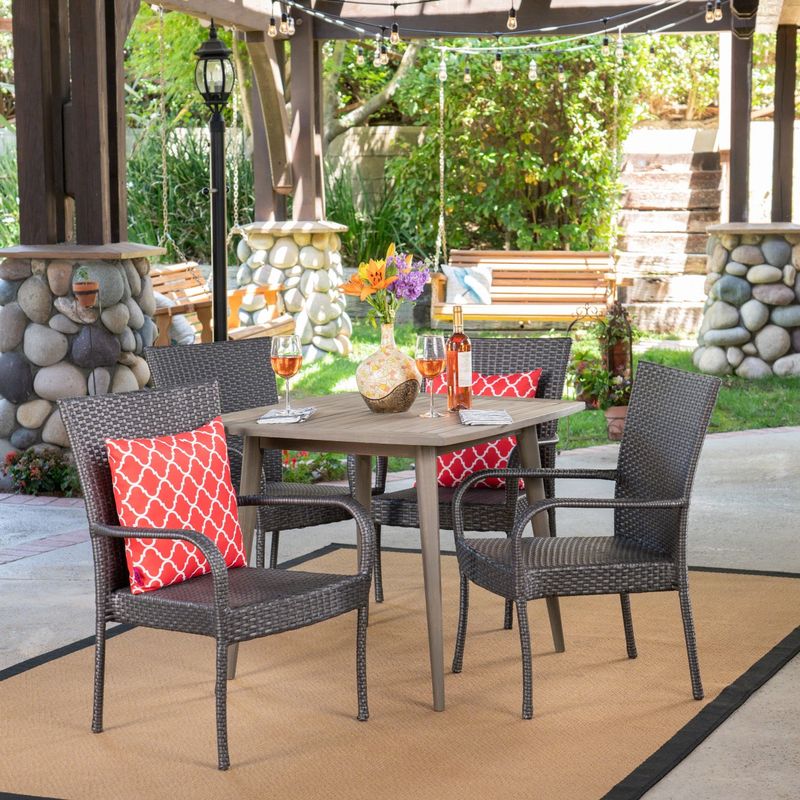 Lagen Outdoor 5 Piece Wood and Wicker Dining Set by Christopher Knight Home - Grey