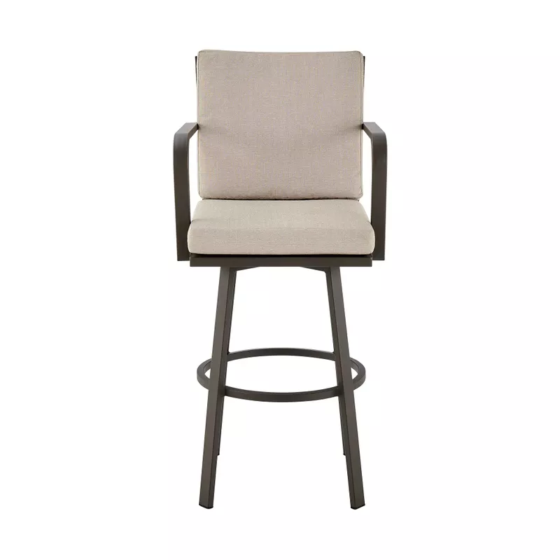 Don 30" Outdoor Patio Bar Stool in Brown Aluminum with Brown Cushions