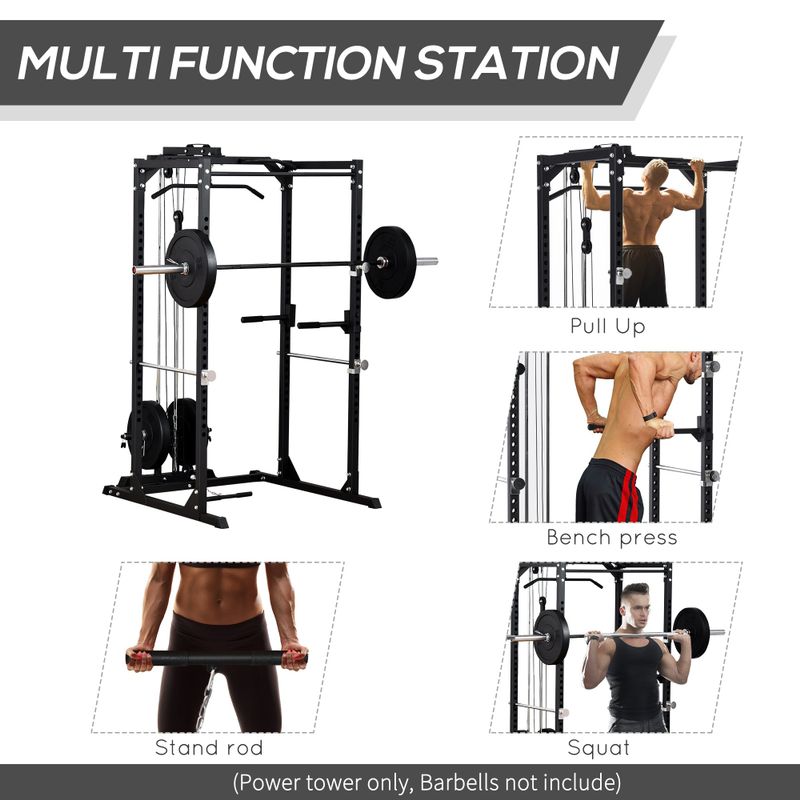 Soozier Heavy Duty Multi-Function Power Rack Cage Home Gym Exercise Workout Station Strength Training w/ Stand Rod - Black