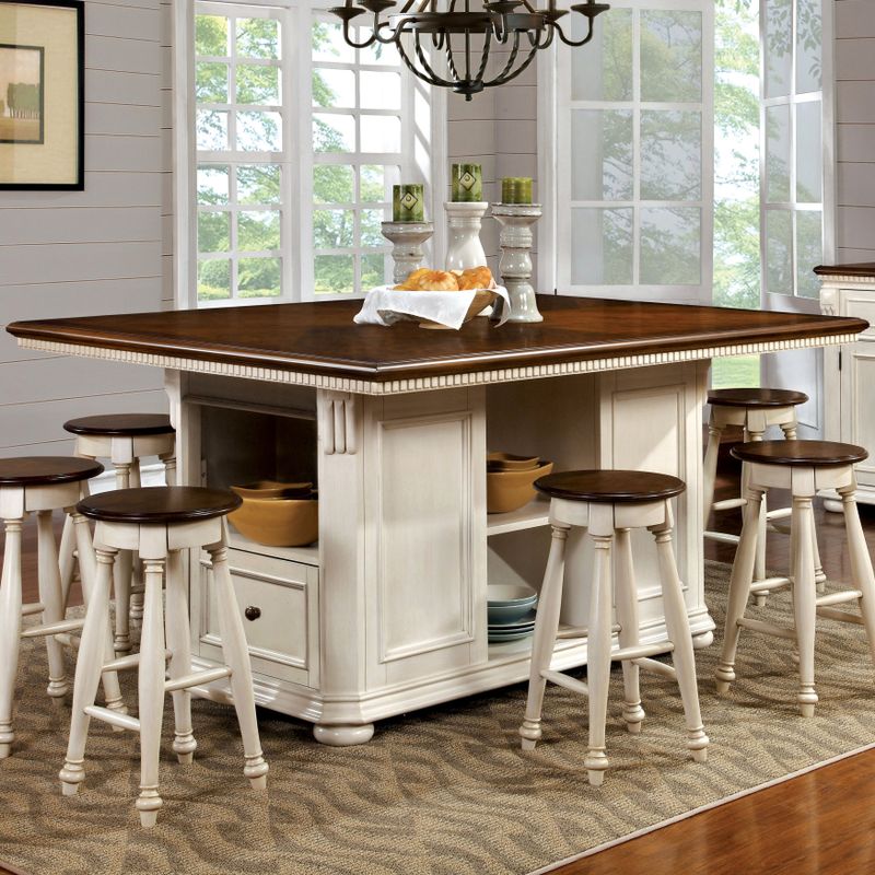 Furniture of America Kis Traditional 66-inch Kitchen Island - Vintage White/Brown Cherry