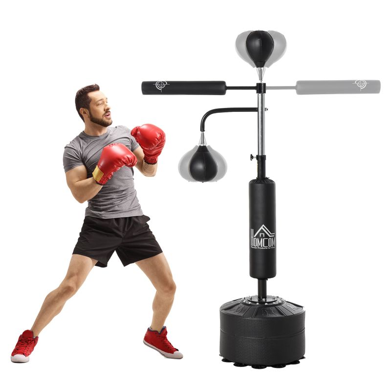 HOMCOM Punching Bag with Stand Boxing Set Kickboxing Bag with 360° Reflex Bar Height Adjustable for Adult Youth, Home Office Gym - Black