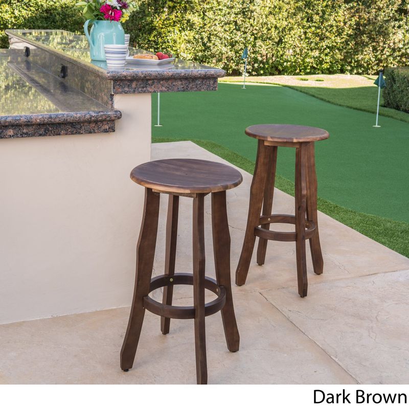 Pike Outdoor Acacia Wood Barstool (Set of 2) by Christopher Knight Home - Dark Brown