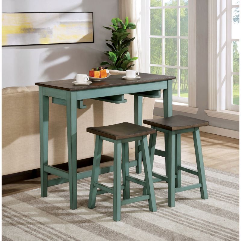 Furniture of America Flaros Transitional 3-piece Bar Table Set - Antique Green