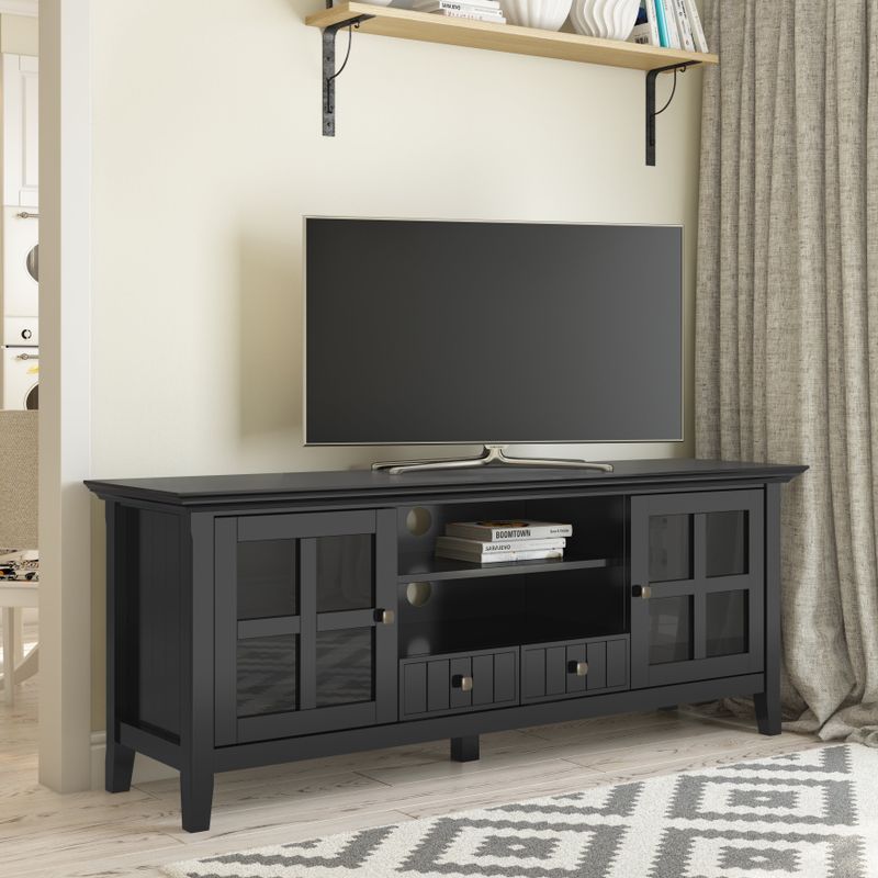 WYNDENHALL Normandy SOLID WOOD 60 inch Wide Rustic TV Media Stand For TVs up to 65 inches - 60'' x 16.5'' x 24 - Brunette Brown
