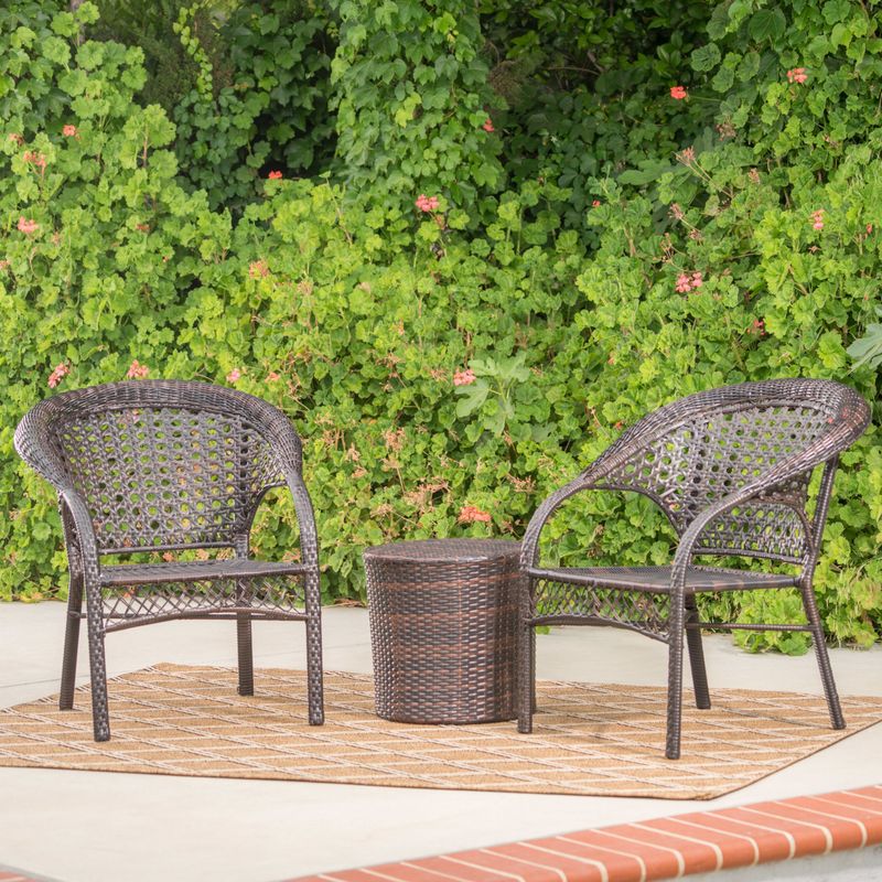 Hamburg Outdoor 3-Piece Wicker Stacking Chair Chat Set by Christopher Knight Home - Multibrown