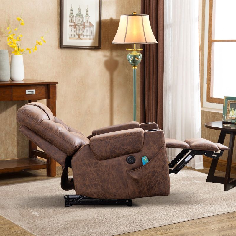 Power Lift Recliner Chair with Massage and Heat for Elderly - Brown