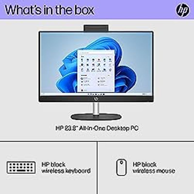 HP 23.8 inch All-in-One Desktop PC, FHD Display, AMD Ryzen 5 7520U, 16 GB RAM, 1 TB SSD, AMD Radeon Graphics, Windows 11 Home, 24-cr0040...