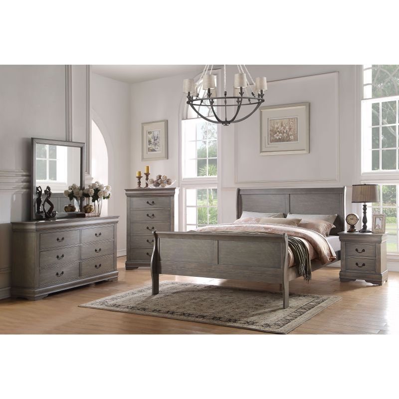 Acme Furniture Louis Philippe Antique Grey 4-Piece Sleigh Bedroom Set - 4-Piece Full Set