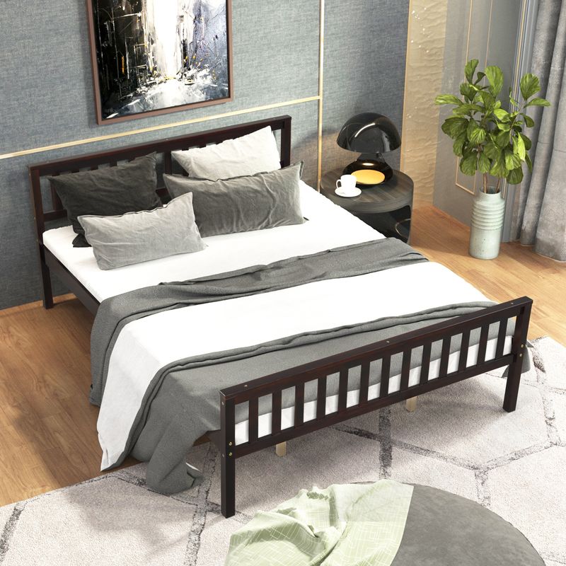 Nestfair Queen Size Wood Platform Bed Frame with Headboard - White