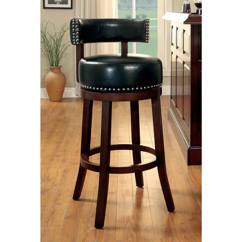 Transitional Faux Leather 29-inch Bar Stools in Dark Oak/Black (Set of 2)