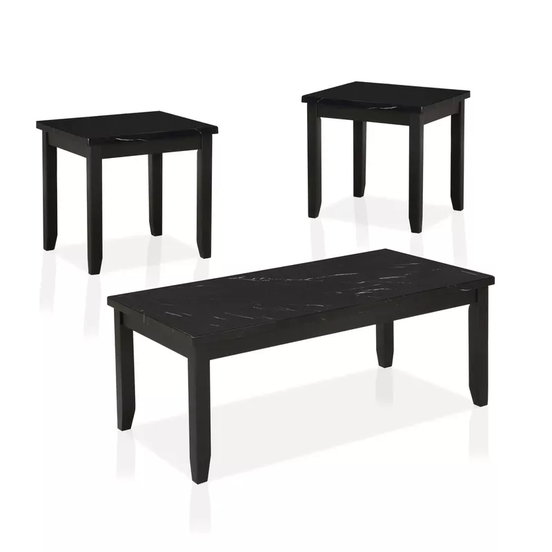 Transitional Wood 3-Piece Coffee Table Set in Black
