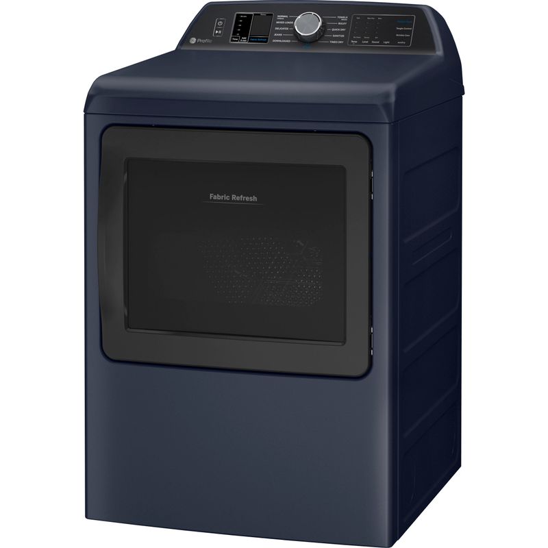 Alt View Zoom 1. GE Profile - 7.3 cu. ft. Smart Electric Dryer with Fabric Refresh, Steam, and Washer Link - Sapphire Blue