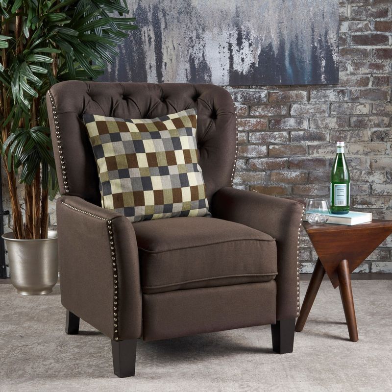 Cerelia Tufted Fabric Recliner by Christopher Knight Home - light grey + dark brown
