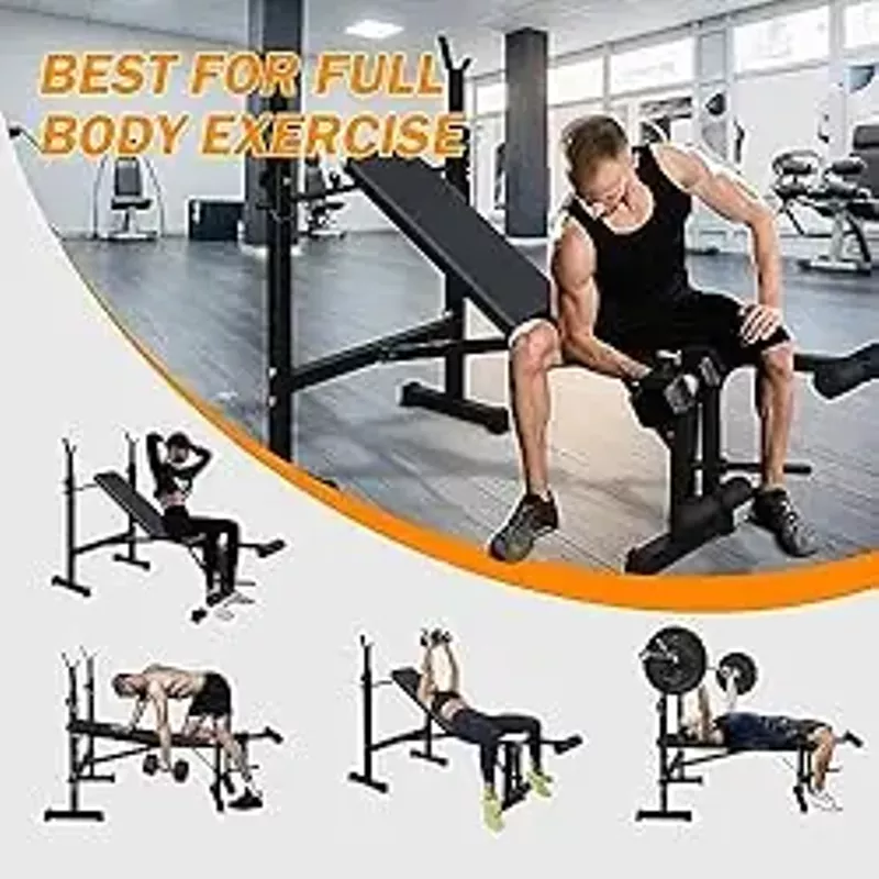 Olympic Weight Bench, Bench Press Set with Squat Rack and Bench for Home Gym Full-Body Workout