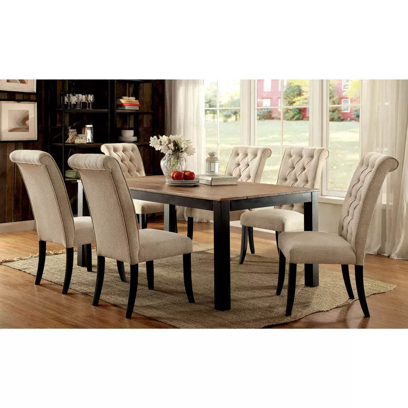 Transitional Wood 7-Piece Dining Set in Beige and Black