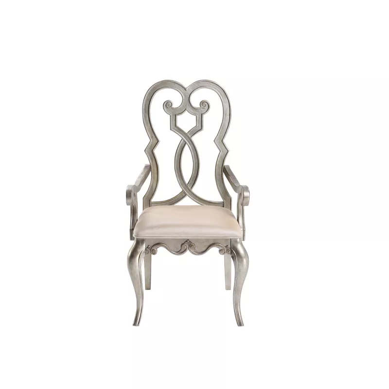 ACME Esteban Arm Chair (Set-2), Ivory Velvet & Antique Champagne Finish