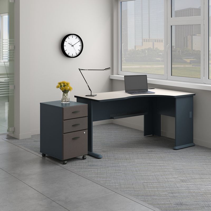Series A Right Corner Desk with Mobile File Cabinet in Slate and White