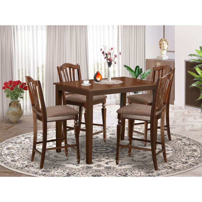 East West Furniture Modern Wood 5-piece Counter-height Dining Set - a Dining Table & 4 Kitchen Chairs (Seat's Type Options) - YACH5-MAH-C