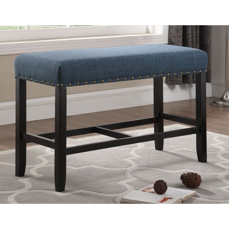 Biony Blue Fabric Counter Height Dining Bench with Nailhead Trim - Grey