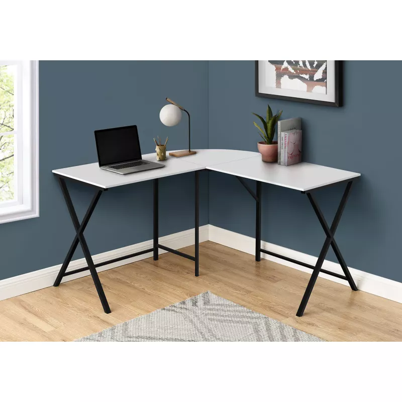 Computer Desk/ Home Office/ Corner/ 55"L/ L Shape/ Work/ Laptop/ Metal/ Laminate/ White/ Black/ Contemporary/ Modern