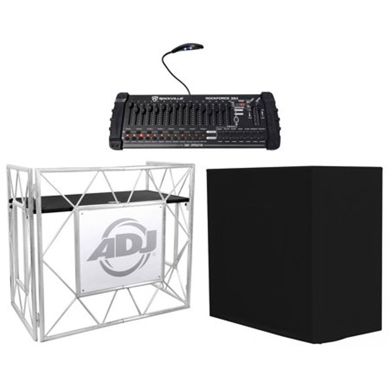 American DJ Pro Event Table II DJ Booth Truss Facade+Black Scrim+DMX Controller