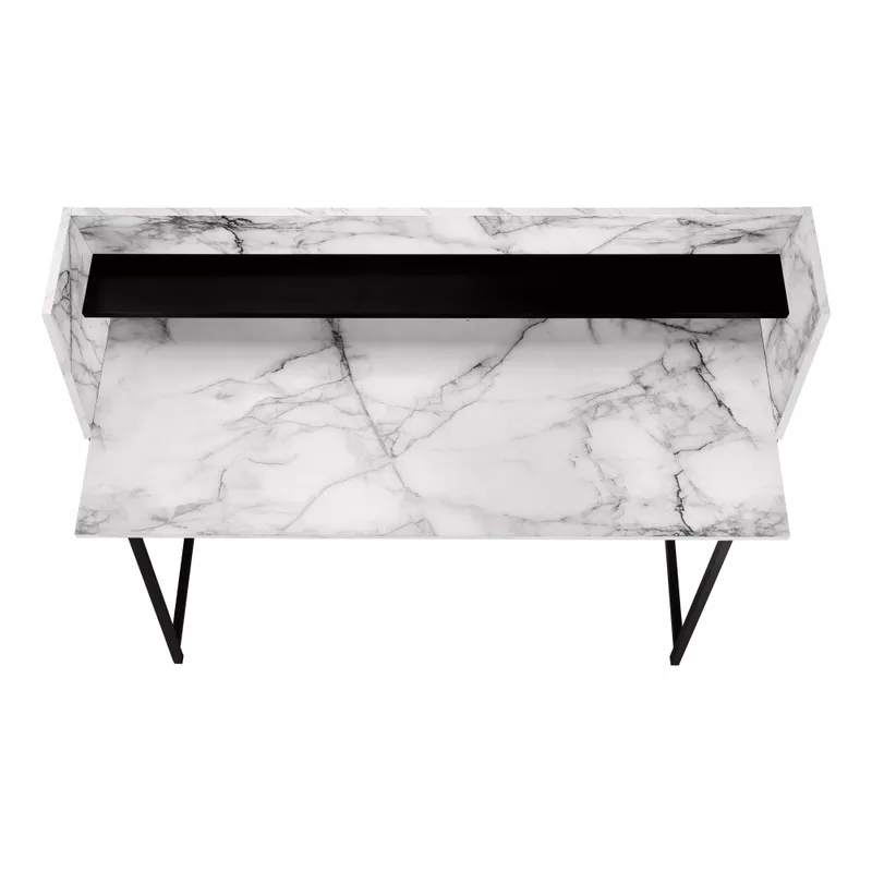 Computer Desk/ Home Office/ Laptop/ Storage Shelves/ 48"L/ Work/ Metal/ Laminate/ White Marble Look/ Black/ Contemporary/ Modern