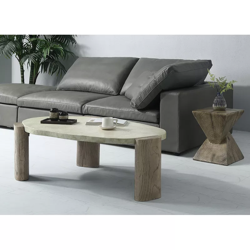 ACME Jacinda Coffee Table, Weathered Gray & Oak Finish