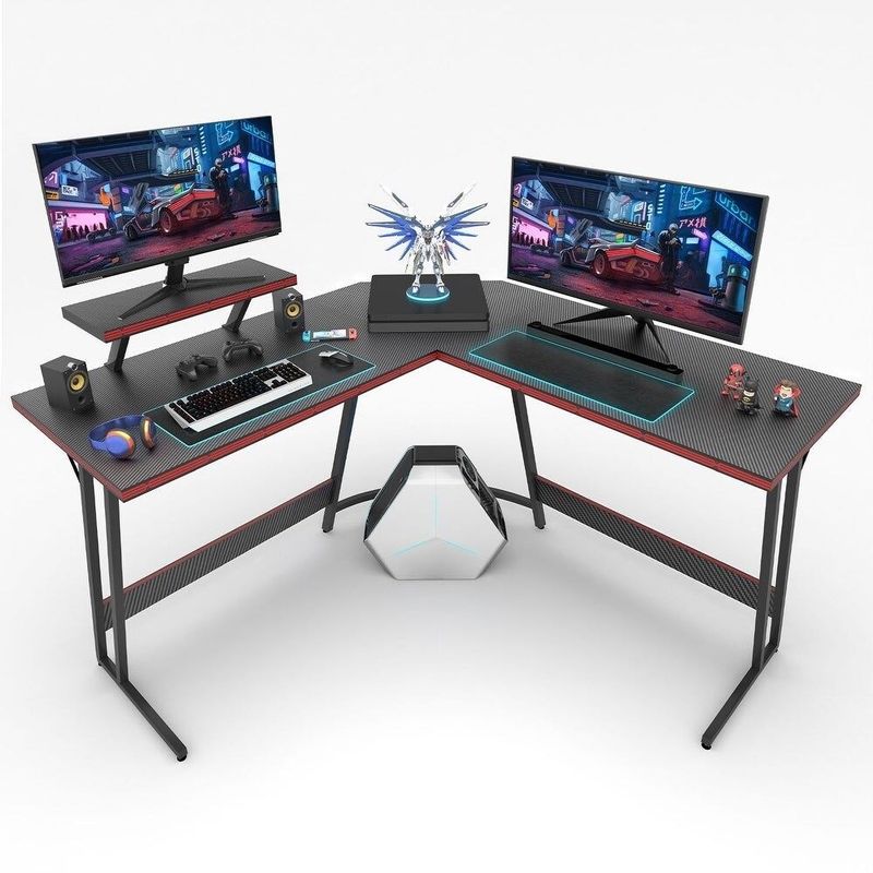 L-Shaped Gaming Desk Computer Corner Desk Office Writing Desk - Wood Finish - Black