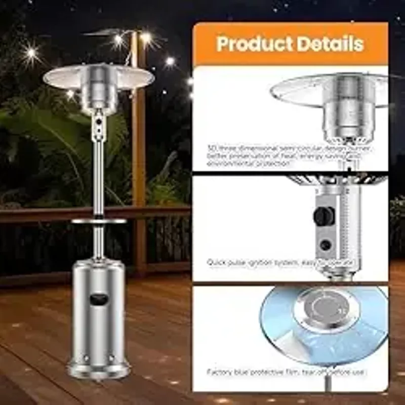 Litake Patio Heater for Outdoor Use With Round Table Design, 48,000 BTU Double-Layer Stainless Steel Burner and Wheels, Outdoor Patio Heater for Home, Backyard, Porch and Commercial, Gray