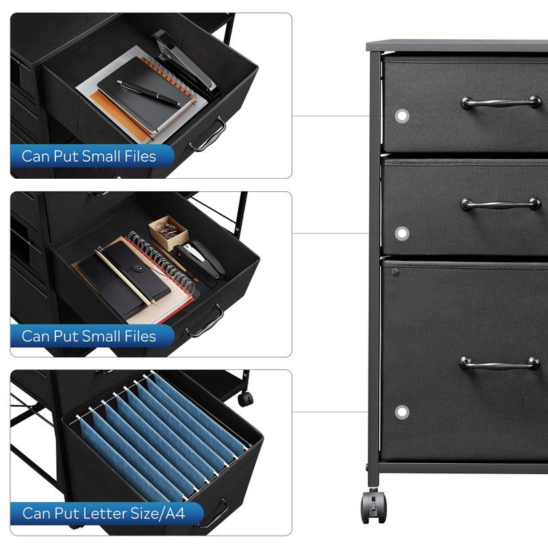 3 drawer mobile filing cabinet with open storage shelf - Black - Legal