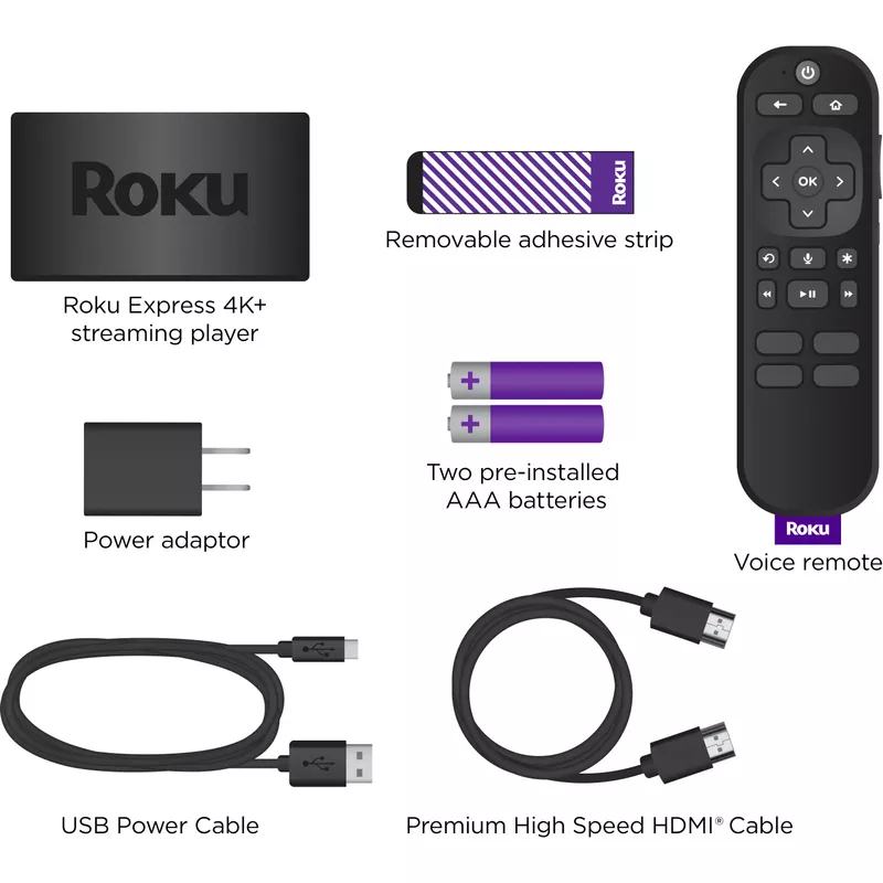 Roku Express 4K+ ,  Streaming Player HD/4K/HDR with Roku Voice Remote with TV Controls, includes Premium HDMI Cable - Black