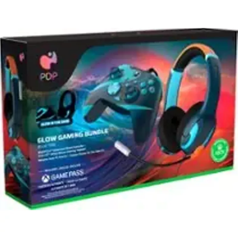 PDP - Blue Tide Bundle Pack: REMATCH GLOW Advanced Wired Controller & AIRLITE GLOW Wired Headset: Xbox Series X|S, XBOne, & PC - Blue Tide