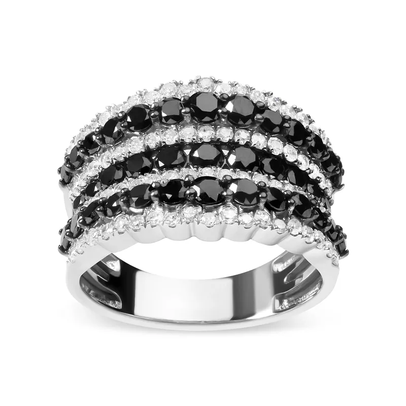 .925 Sterling Silver 1 3/4 Cttw Treated Black and White Alternating Diamond Multi Row Band Ring (Black / I-J Color, I2-I3 Clarity) - Size 8