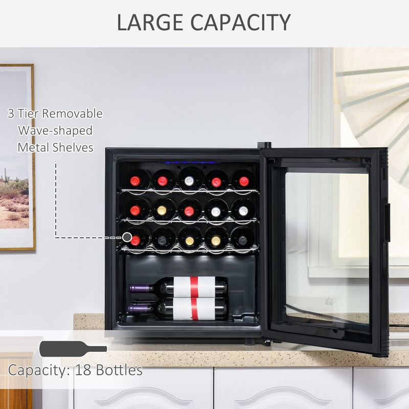 HOMCOM Wine Cooler with 18 Bottle Capacity, Mini Beverage Fridge with Digital Temperature Control and Alarm Function, Black - Black