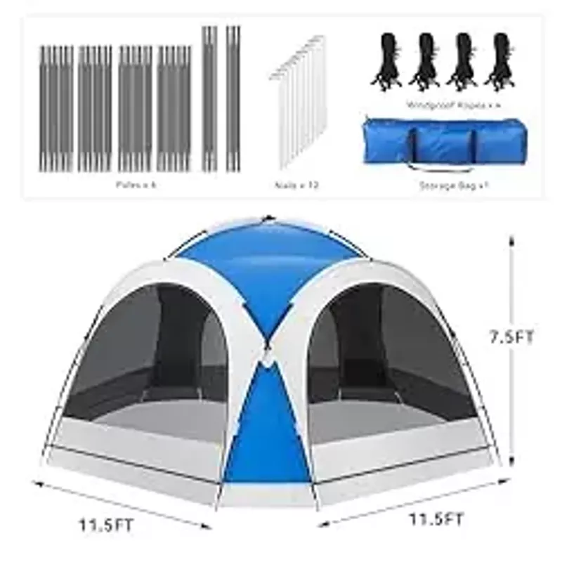 YITAHOME 10 Person Beach Tent Beach Canopy UPF50+ Dome Tent Rainproof Portable with 2-Pcs Side Walls for Camping Trips, Hiking, Picnics, Party, Backyard Sun Shelter 12 X 12ft (Blue)