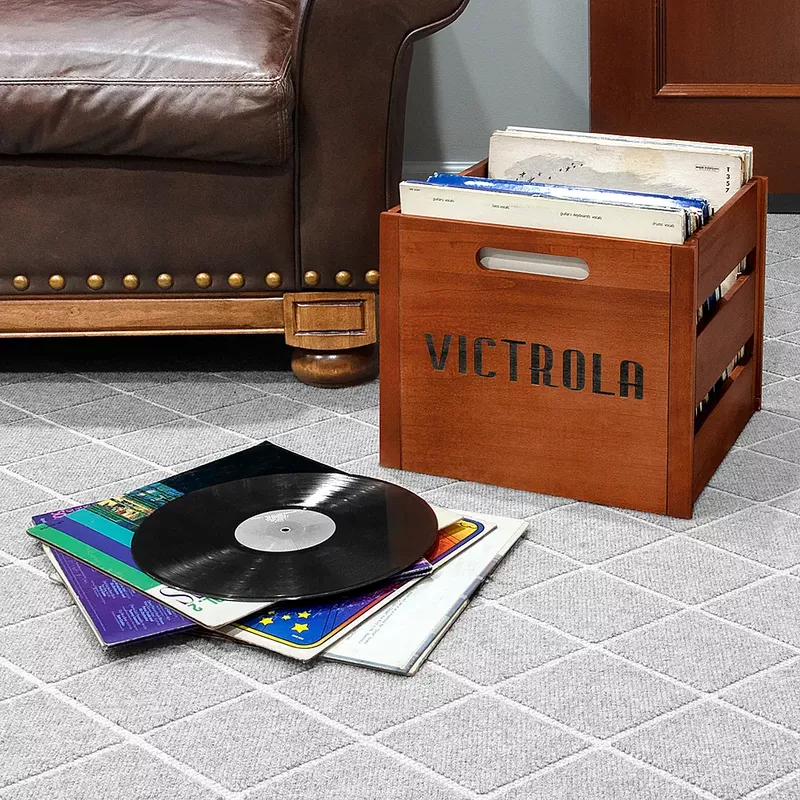 Victrola - Wooden Vinyl Record Crate - Mahogany