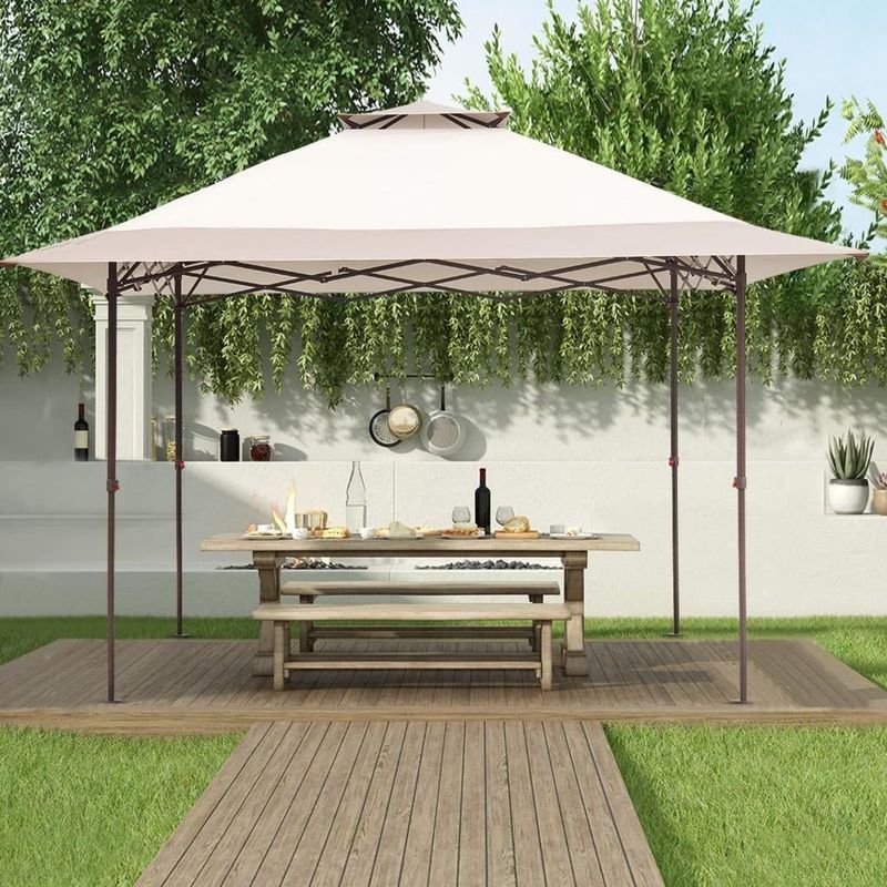 Zenova 13x13FT Outdoor Pop-Up Gazebo Canopy 2-Tier Shade Outdoor Patio Garden Tent Patio Gazebo Shelter - 13*13 - 13*13 - Beige