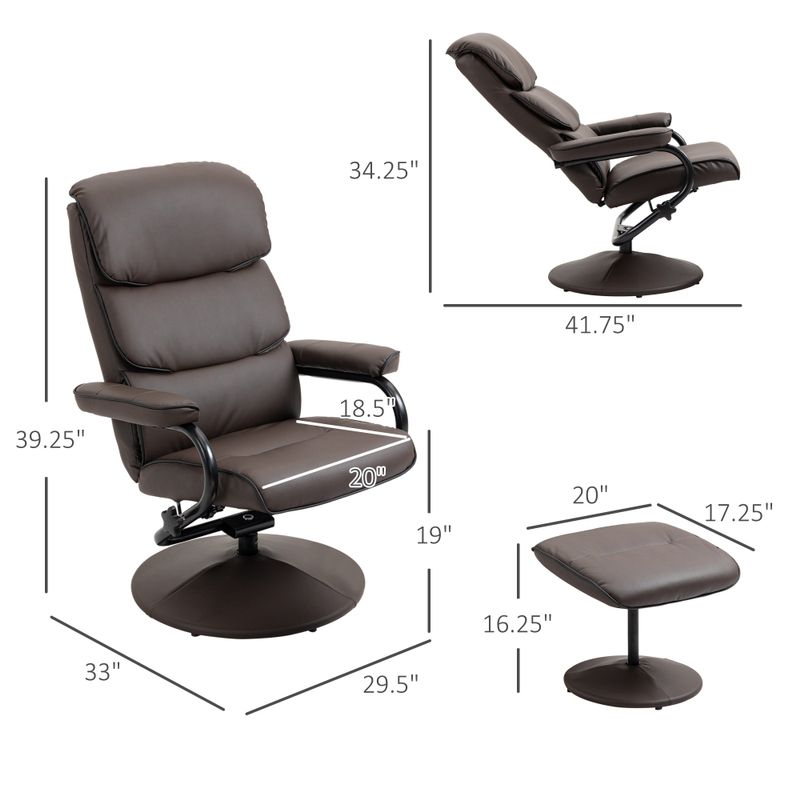 HOMCOM Recliner Chair with Ottoman, Swivel PU Leather High Back Armchair w/ Footrest Stool, 135° Adjustable Backrest - Bronze