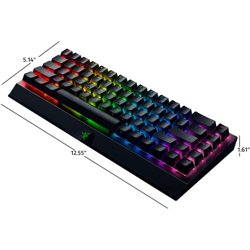 Angle Zoom. Razer - BlackWidow V3 Mini Hyperspeed 65% Wireless Mechanical Linear Switch Gaming Keyboard with Chroma RGB Backlighting - Black