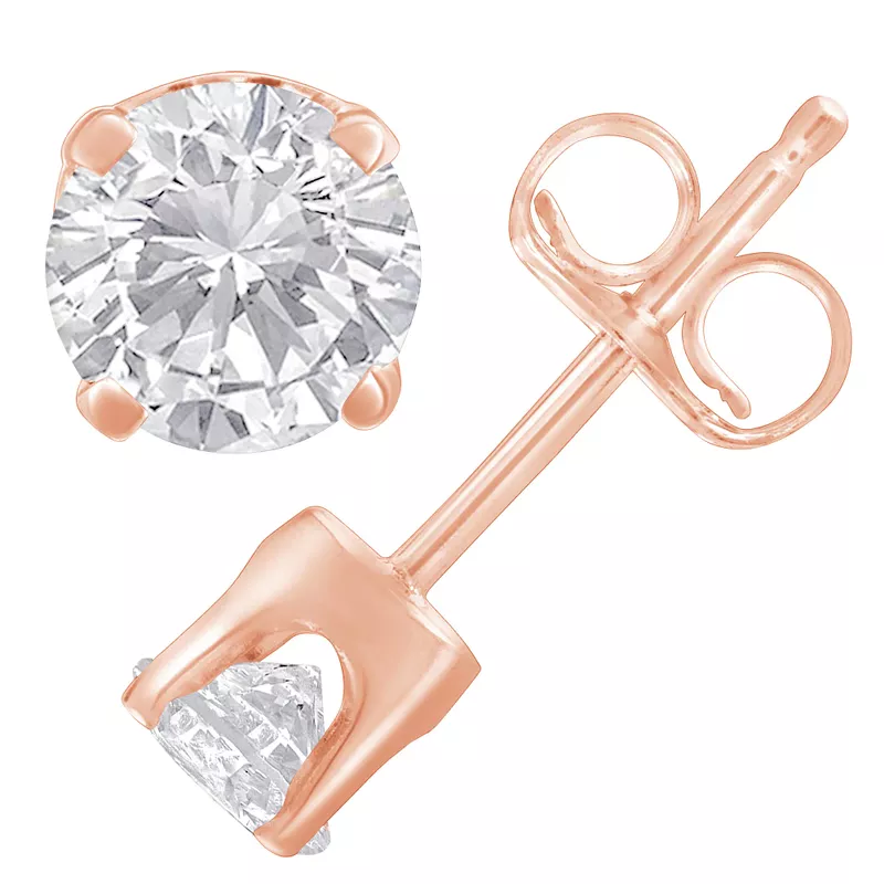 Rose Gold-Tone Sterling Silver 3/4ct. TDW Solitaire Diamond Stud Earrings (K-L,I2-I3)