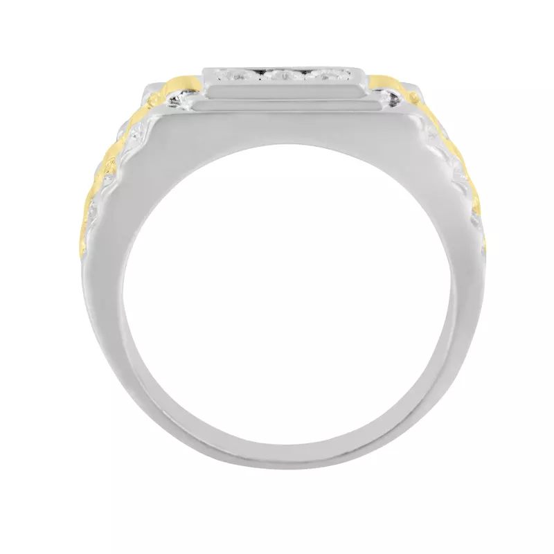 10K Yellow Gold Plated .925 Sterling Silver Diamond Accent Miracle-Set 3 Stone Ridged Band Gentlemen's Fashion Ring (I-J Color, I2-I3 Clarity) - Choice of Size