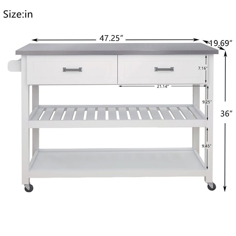 Merax Stainless Steel Table Top White Kicthen Cart With Two Drawers - Stainless Steel - Kitchen Cart